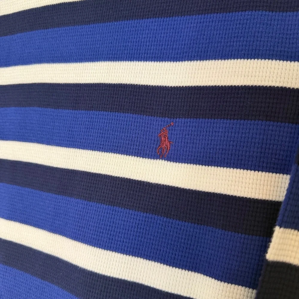 Polo Ralph Lauren Mens Large Blue Striped Waffle Knit Thermal Sleep Shirt L